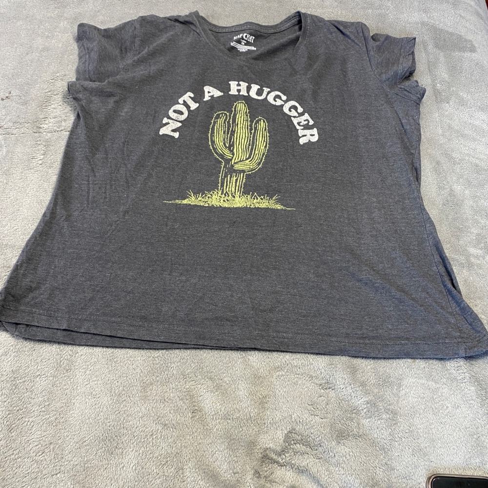 Nap Chat Graphic Tee Womens 2X Charcoal Not A Hugger Cactus Short Sleeve Shirt